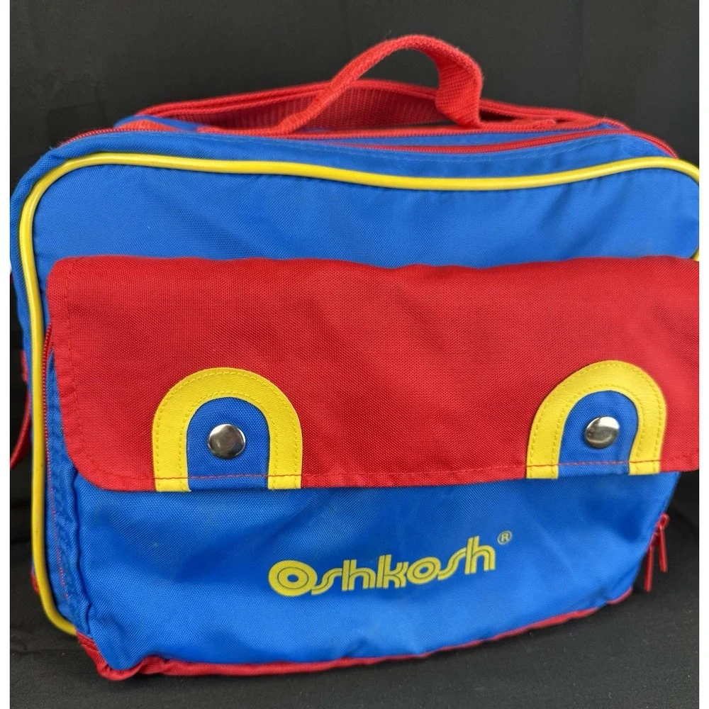 Vintage 90s Oshkosh Red Blue Yellow Primary Childs Messenger Diaper Carry-on Bag
